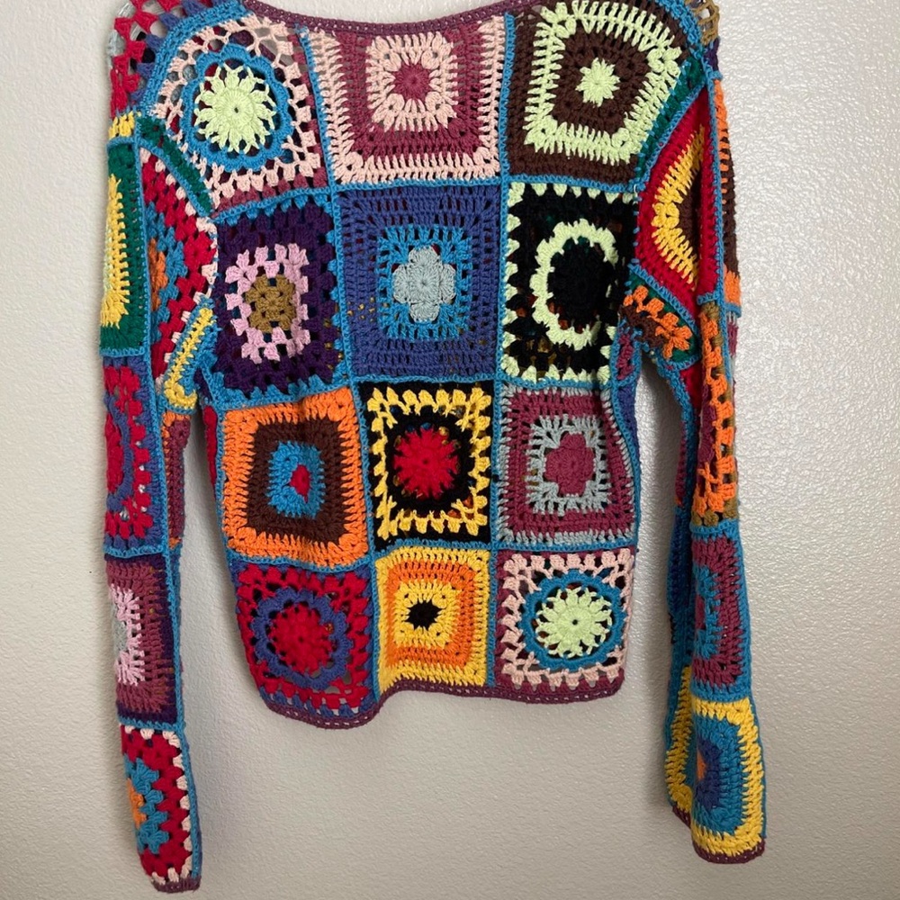 Express Colorful Patchwork Crochet Sweater - Picture 3 of 4